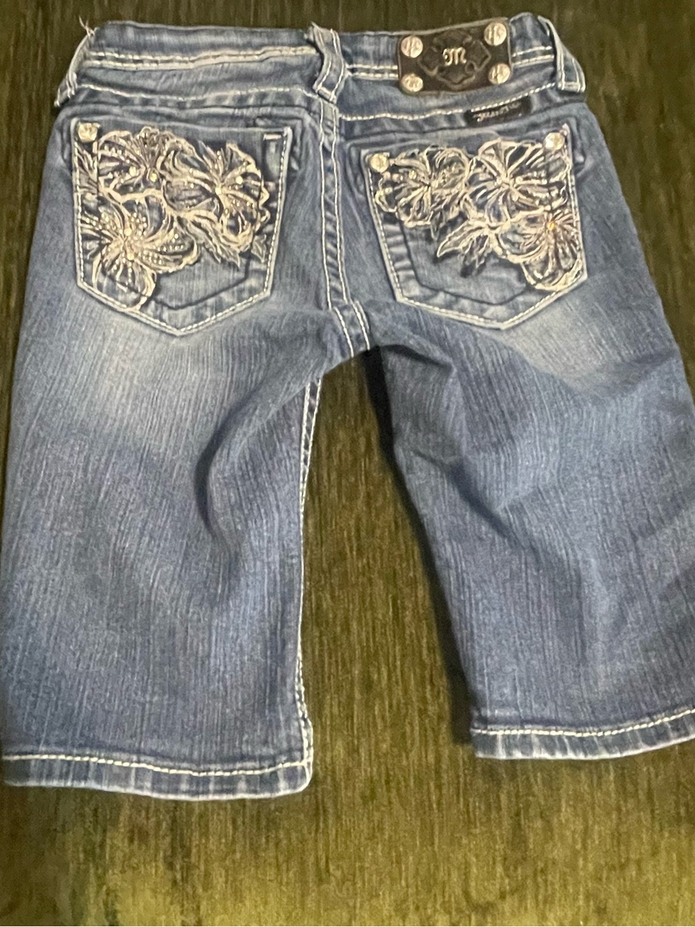 Miss Me Dark Blue Embroidered Kids Shorts